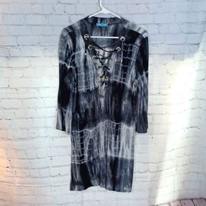 Blue Island‎  Beach Womans Lace Front Tye Dye Top  /Cover Up M